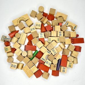 Vintage Building Blocks For Kids Town Set 90 Pcs. Rounds, Rectangles,‎ Triangles